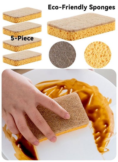 Buy 5-Piece Natural Sponge - Plant Scrub Sponges - Biodegradable Eco-Friendly - Sisal & Wood Pulp Cellulose Sponges in UAE