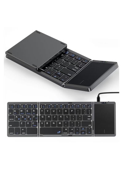 Buy Arabic & English Foldable Bluetooth Keyboard with Touchpad, Rechargeable Wireless Portable Keyboard, Dual-Mode Bluetooth/USB Wired Pocket-Sized Travel Keyboard for i-O-S, Android, Windows, Mac OS in Saudi Arabia