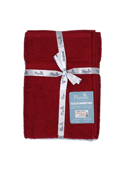 Buy 2Piece Luxurious Highly Absorbent Cotton Bath Towel Set Light Blue and Red 70 x 140 cm in Saudi Arabia