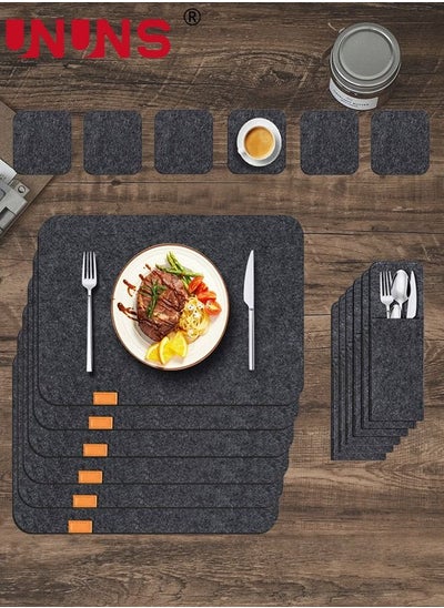 Buy Placemats Set Of 6,Felt Placemats Coasters Cutlery Set With 6 Placemats,6 Coasters,And 6 Cutlery Bags,Washable Wipeable Felt Place Mats,Heat-Resistant Non-Slip Table Place Mats For Home And Restaurant in UAE