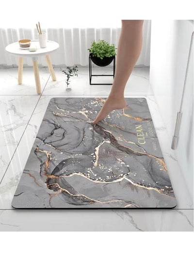 Buy 1-Piece Bath Mat Super Absorbent Non-Slip Bathroom Rug Diatom Mud Marbling 60x40 cm in UAE