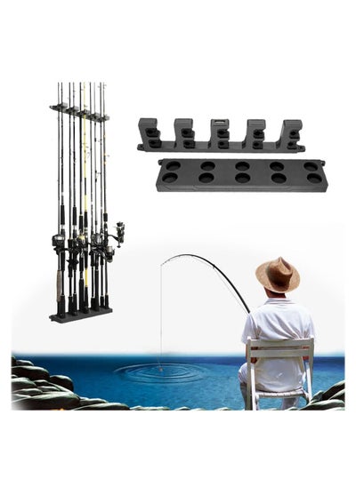 اشتري Fishing Pole Holder Black Wall Mounted Fishing Rod Holders for Garage Vertical Horizontal Ceiling Three Installation Methods ABS Plastic Store Up to 10 Rods to Save Your Space في السعودية