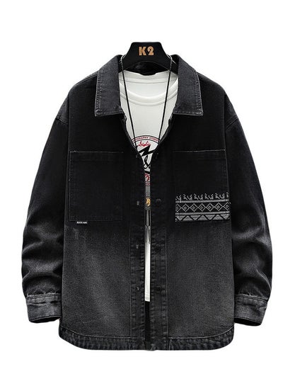 Buy Long Sleeves Denim Jacket Coat Retro loose transitional color in Saudi Arabia