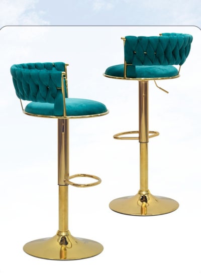 Buy Karnak Bar Stools Modern Pu Leather Adjustable Swivel Barstools, Armless & Hydraulic Kitchen Counter Bar Stool Synthetic Leather Extra Height Barstool With Back Set Of 2 Color (Green & Golden) in UAE