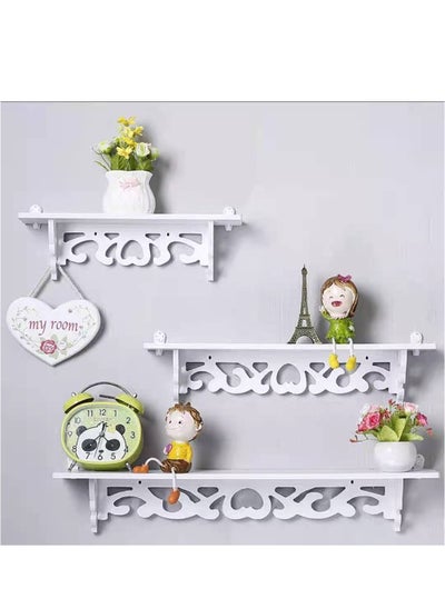 Buy Wall Mounted Wooden Shelf Set Of 3 Floating Shelves Wooden Wall Storage Rack White Floating Shelf For Wall Display Shelf For Living room Bedroom Office Kitchen in UAE