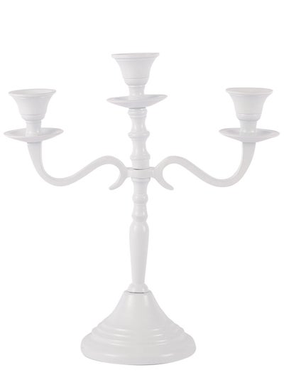 Buy VOIDROP Three Arm Candelabra 10 inch Tall White Taper Candle Holders, Candle Stands Candlesticks for Home Decor Wedding Parties Dinning Table Centerpiece Thick Candles (White) in UAE