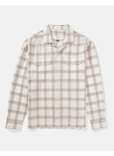 Buy AE Linen-Blend Long-Sleeve Button-Up Shirt in UAE