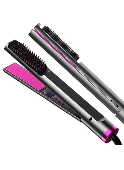 Buy Hair Straightener, Ceramic Flat Iron 3 in 1 Professional Hair Curler Straightener and Comb with 3 Adjustable Temperature Plate LCD Display, Electric Hot Comb Hair Brush for All Hair Types in UAE