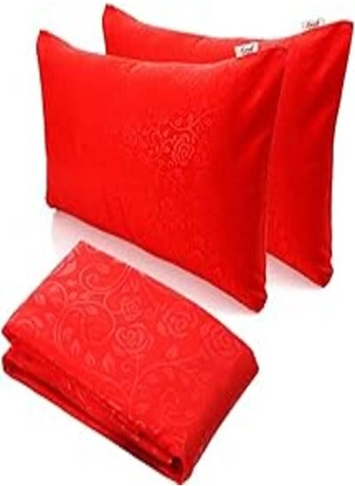 اشتري Snooze Fitted Jakared microfiber Bed Sheet - Chili red (flowery design) 160 * 200 Cm + Free 2 Pillowcases في مصر