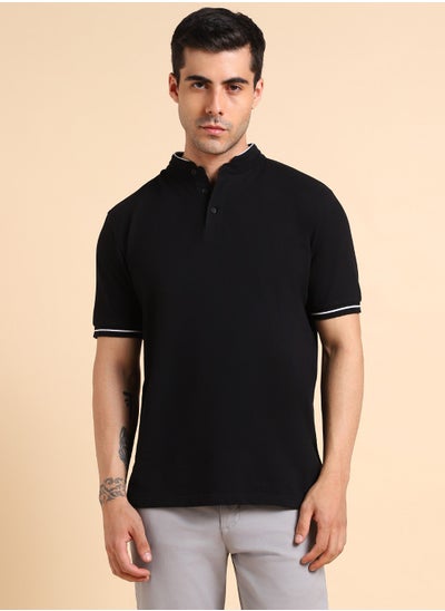 Buy Mandarin Collar Pure Cotton Slim Fit T-shirt in UAE