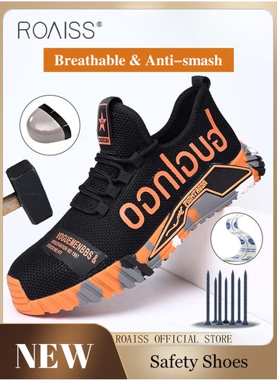 Buy Stylish Labor Protection Shoes for Men Fly Woven Steel Toe Work Safety Shoes Anti Slip Wearresistant Thick Sole Sneakers Moisture Absorbent Breathable Non Stuffy Sports Shoes in Saudi Arabia