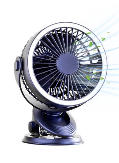 Buy USB Rechargeable Table Clip Fan with LED Ring Light, 3 Speed, Blue in Saudi Arabia