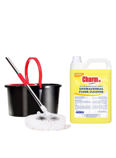 Buy Stepy Spinning Mop And Bucket With Charmm Floor Cleaner Lemon 5L in UAE
