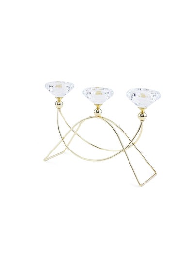 اشتري Orla Crystal and Metal Tealight Holder with 3 heads 26x8x17cm- Gold في الامارات