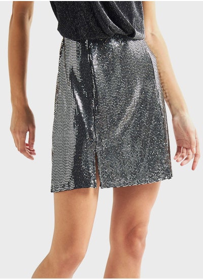 Buy Sequin Slit Hem Skirt in UAE