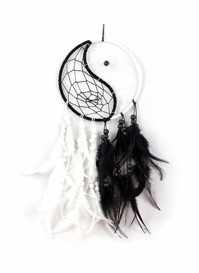 اشتري Black Handmade Tai-Chi Dream Catcher with Feathers and Beads,Home Ornament Craft Car Hanging Decoration Ornament Yin Yang Culture for Wall Decoration في الامارات