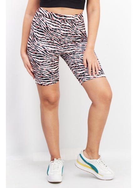 اشتري Women Animal Print Basic Short, White/Black Combo في الامارات