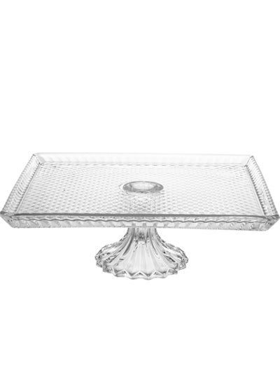 Buy A multi-use glass serving dish with a base for sweets and fruits, size 30*14*30 cm in Saudi Arabia