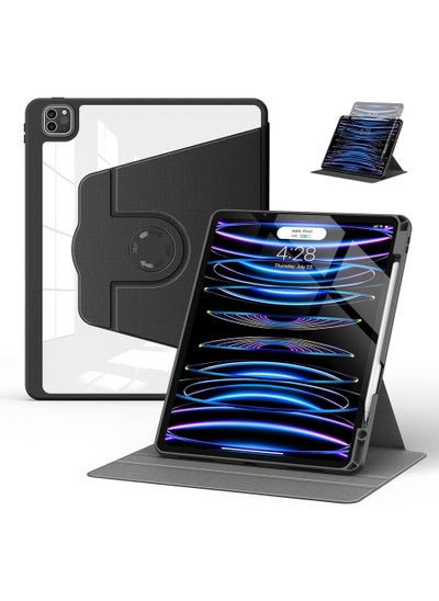 Buy Hybrid Rotating Case for iPad Pro 12.9 Inch (6th/5th/4th/3rd Generation 2022/2021/2020/2018) - 360 Degree Rotating Stand + Pencil Holder + Auto Sleep/Wake Shockproof Clear Back Cover in Saudi Arabia