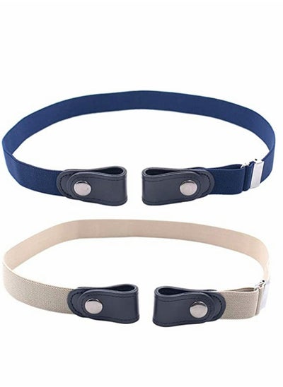 Buy Belts, No Buckle Stretch Belt Adjustable Invisible Belt Elastic Belt No Bulge No Hassle Buckle-free Pant Belt, for Jeans Dresses Women Or Men 2pcs (blue + khaki) in UAE