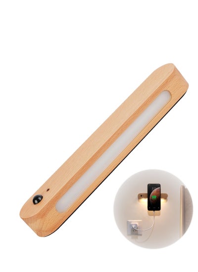 Buy Wood Battery Operated Wall Light LED Indoor Bedroom Motion Sensor Night Light Magnetic Back Lamp in UAE