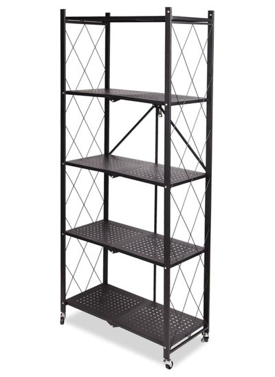 Buy 5 Tier Folding Storage Shelving Unit Metal Storage Rack with Wheels Metal Garage Storage Display Rack Kitchen Laundry Cabinet Black 5 Tier Rack in UAE