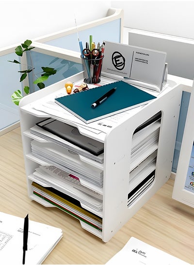 Buy 5 Tiers White File Organizer Paper Sorter  File Paper Organizer for Desk Desktop Paper Storage in Saudi Arabia