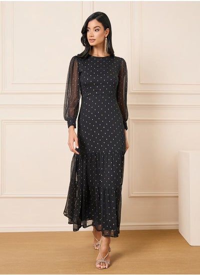 Buy Swiss Dobby Mesh Sleeves Tiered Maxi Dress in Saudi Arabia