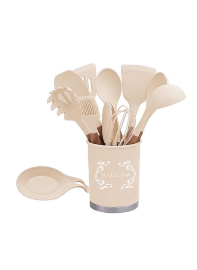 Buy 13-Piece Kitchen Utensil Set With Holder - Beige in UAE