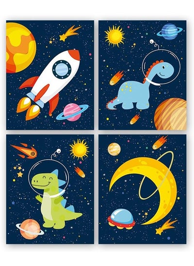 Buy Dinosaur Outer Space Art Print, Solar System Planet Canvas Poster,Set Of 4 (8X10inch,Unframed) Animal Astronaut Wall Art For Kid Room Decor in Saudi Arabia