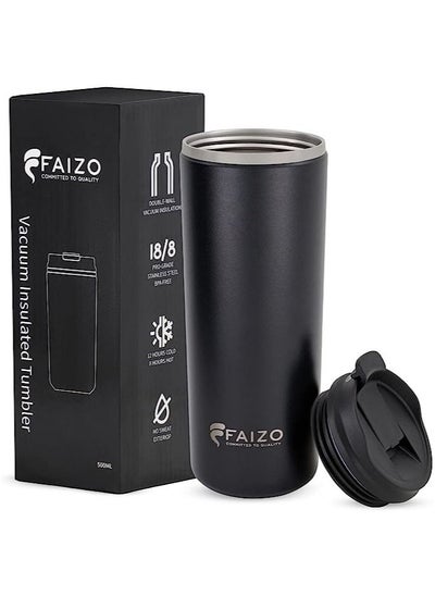 Buy Coffee Mug Tumbler 500ml  With Lid - Stainless Steel Insulated Double Wall Vacuum Thermal Coffee Cup - Hot and Cold Powder Coated Travel Mug - Simple Modern Tumbler-Ideal Gifts (Black) in UAE