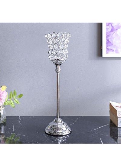 اشتري Aleeza Candle Holder Decorative Candle Stand Candle Stick Home Decoration Candle Holders For Prayer Room Dining Room Candle Light Dinners 10.5x10.5x42 cm Silver في الامارات