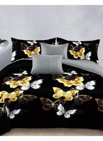 Buy 6-Piece King Size Duvet Cover And Fitted Bed Sheet Set Cotton Multicolour 220 X 240cm in UAE