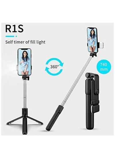 اشتري R1S Selfie Stick 3-in-1, Bluetooth, Tripod, Extendable Monopod S Tripod with Bluetooth Remote Control (Black) في الامارات