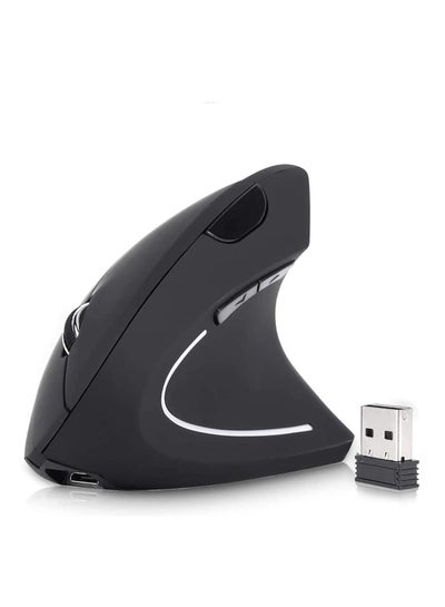 اشتري Rechargeable Ergonomic Wireless Mouse 2.4G USB Optical Vertical Mouse with 3 Adjustable DPI 800/1200/1600 Levels 6 Buttons for Computer Laptop PC MacBook (Black) في السعودية