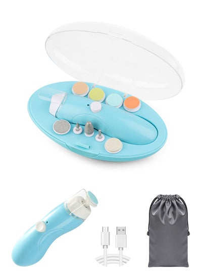 Buy Baby Nail Trimmer Electric, Rechargeable Baby Nail File Baby Nail Clippers Set, Trim Polish Grooming Kit for Newborn Toddler or Adults Toes Fingernails, 9 Grinding Heads and LED Light - Blue in Saudi Arabia