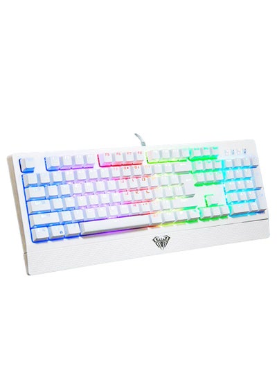 Buy S2018 White Mechanical Gaming Keyboard with Wrist Rest, RGB Backlight, ABS Keycaps, 104 Keys Anti-ghosting Programmable USB Wired PC Computer Keyboards for Office Work, Home Games (Blue Switch) in Egypt