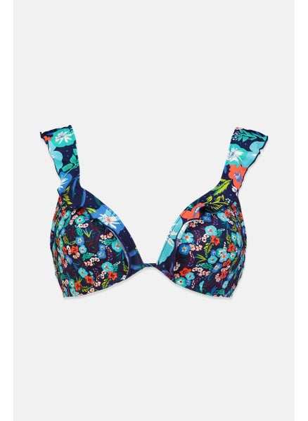 اشتري Women Padded Underwired Floral Bikini Top, Navy and Turquoise في السعودية