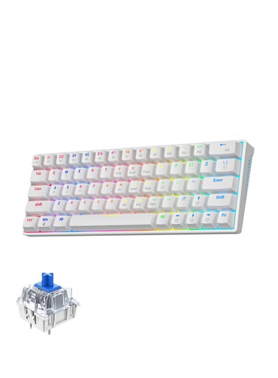 Buy 60%  63 Keys  Wired Mechanical Gaming Keyboard RGB Backlit Ultra-Compact Mini Keyboard Waterproof Mini Compact 63 Keys Keyboard for PC/Mac Gamer Typist Travel Easy to Carry on Business Trip White in UAE