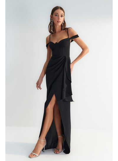 اشتري X Zeynep Tosun Black Ruffled Evening Dress & Prom Dress TCLSS23AE00011 في مصر