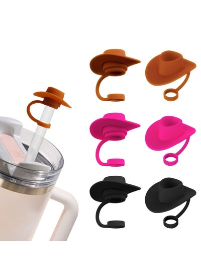 اشتري 6 PCS Cute Straw Cover Toppers for 8-10 mm Straw, Funny Cute Straw Cap Cover, Cup Accessories Straw Covers for Stanley, Cowboy Cap Straw Stoppers Protector Reusable Drinking Accessories في السعودية