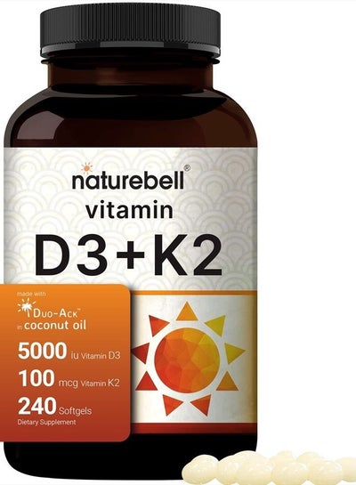اشتري Vitamin D3 K2 (MK7) with Virgin Coconut Oil, 240 Softgels, 5000 IU & K2 MK7 100mcg, 2 in 1 Support, Duo-Ack | 8 Months Supply | Third Party Tested, Non GMO & No Gluten في الامارات