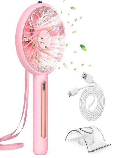Buy Handheld Fan, Portable Mini Fan Rechargeable with 4 Speeds , Hand Held USB Desk Fan with Cellphone Stand & Adjustable Angle for Office Home Outdoor Traveling (Pink) in UAE