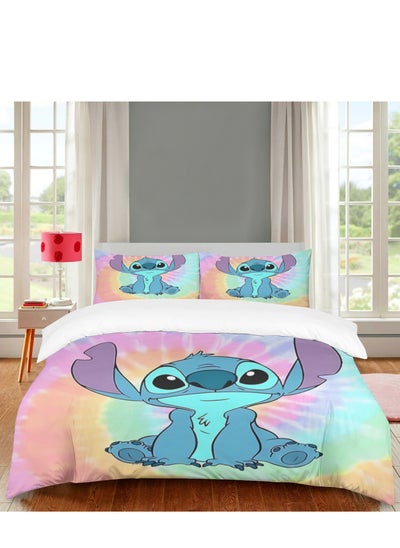 Buy Cartoon Stitch pattern bedding three-piece set with soft microfiber polyester sheets including duvet cover and two pillowcases (size 150cmX200cm) in Saudi Arabia