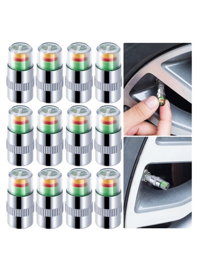 اشتري SYOSI 12Pcs 2.2Bar 32PSI Tire Pressure Monitor Valve Stem Caps Car Tire Pressure Sensor Indicator Tire Pressure Alert 3 Color for Car Motorbike Bicycle في السعودية