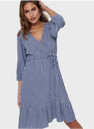 Buy V-Neck Stripe Tiered Midi Dress in Saudi Arabia