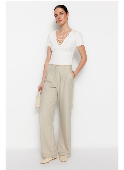 Buy Mink Wide Leg Pleated Woven Trousers TWOAW22PL0475 in Egypt