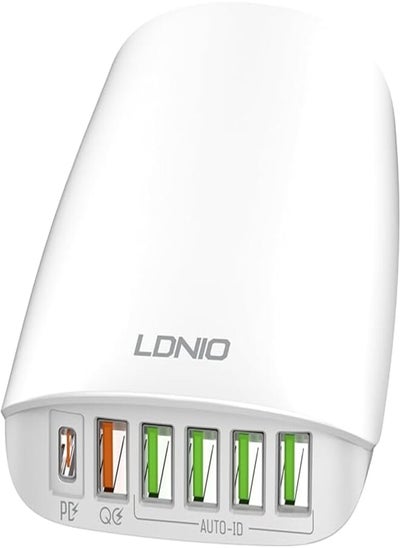 اشتري LDNIO A6573C Super Fast charging 65W Desktop Charger Come With 6USB 1PD+ 1QC3.0 + 4 AUTO-ID 1.5m Cable - White في مصر