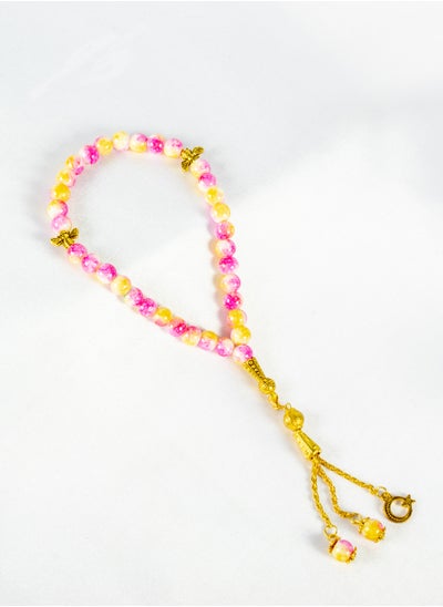 Buy Pink Yellow Alabaster Stone Prayer Bead of 33 Beads and High Quality Tassel in Egypt