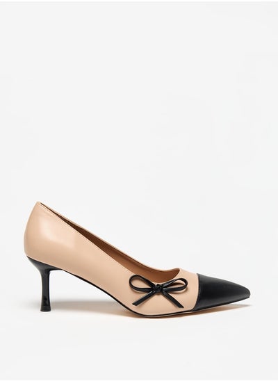 اشتري Women Dual Tone Slip-On Pumps with Kitten Heels and Bow Applique في الامارات